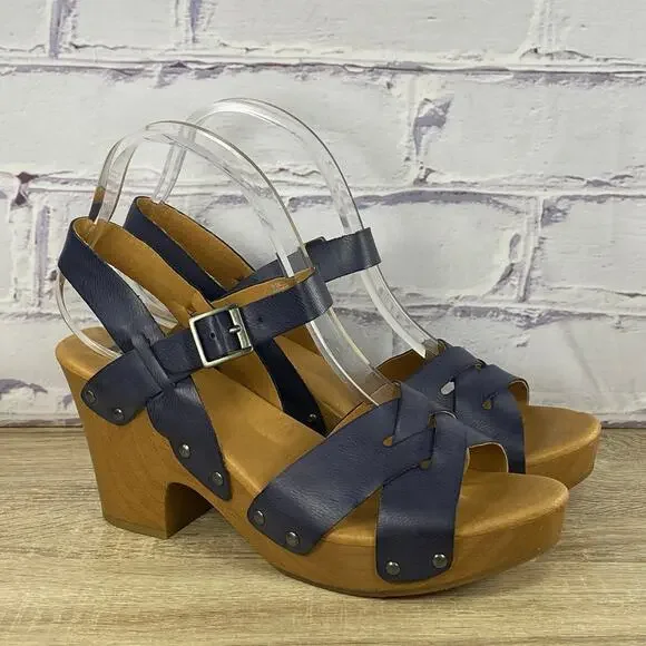 Korks Bagley Platform Chunky Heel Sandals Women's Size 9 Slingback Dark Blue - Picture 1 of 9